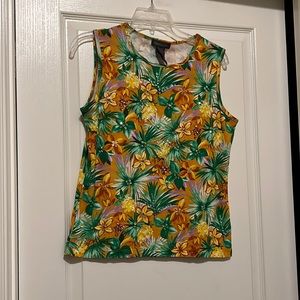 NWT Mendocino Tropical Print Sleeveless Top with Front sequins